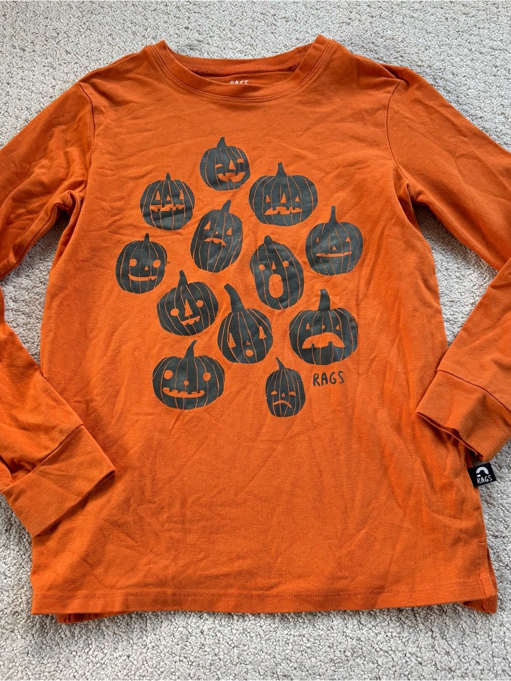 Rags Kids' Orange gray pumpkin Crew Neck Tee shirt- 7/8